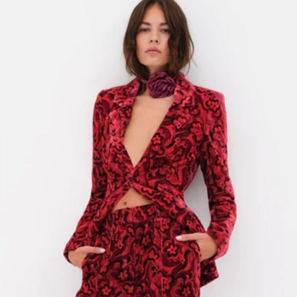 NWT Penny Blazer Red Velvet Floral Retro Size 2XL - Picture 3 of 16